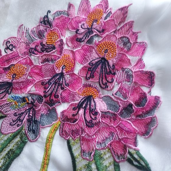 NWoT Lady Ribbon Embroidered Floral Layered Shirt Mini Dress Button White - Picture 9 of 13